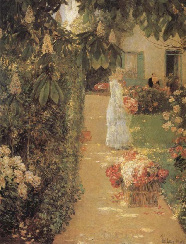 Childe Hassam Gathering Flowers in a French Garden Germany oil painting art